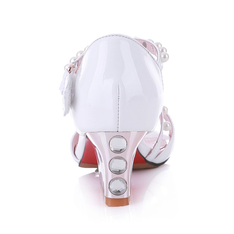 Women's Low-Top Mid-Heel Peep-Toe Sandals with Rhinestone Cross-Strap and Metal Accents - Image 2