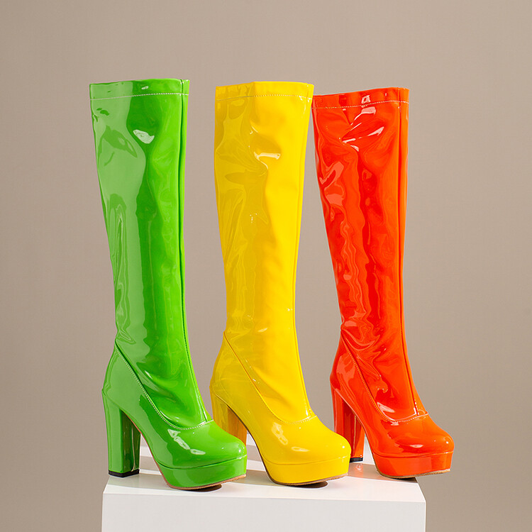 Women's High Heel High Shaft Fashion Boots with Platform and Side Zipper