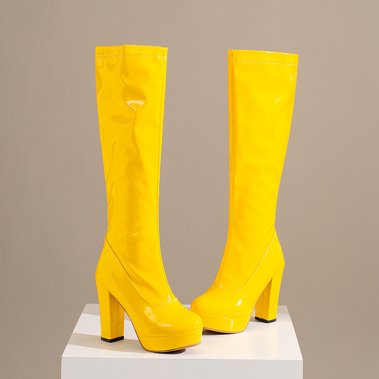 Women's High Heel High Shaft Fashion Boots with Platform and Side Zipper - Image 2