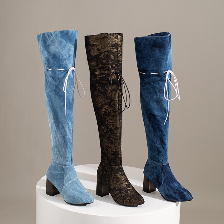 Japanese Style High Tube Chunky Heel Side Zip Fashion Boots - Image 2