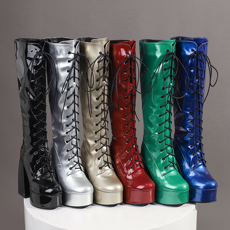 Women's High Shaft Chunky Heel Platform Fashion Boots with Side Zipper - Style o.html