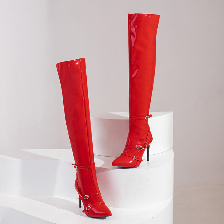 Women's High Heel Pointed Toe Side Zip Long Boots - Image 2