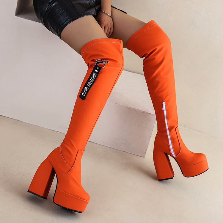 Women's Suede High Heel Platform Fashion Boots with Side Zipper - Image 2