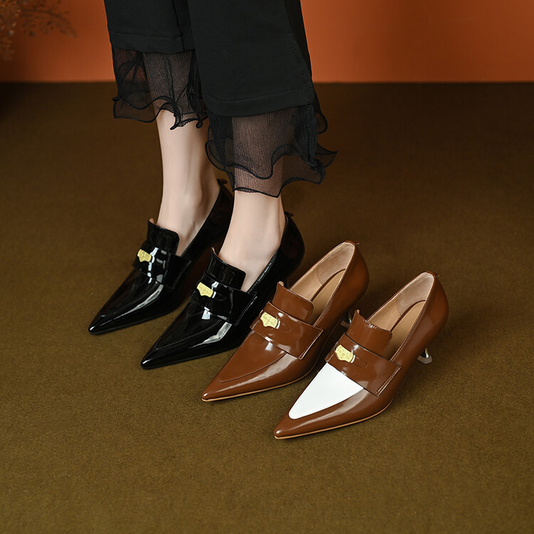 Minimalist Pointed Toe Slip-On Heels with Metal Cutout Detail - Image 3