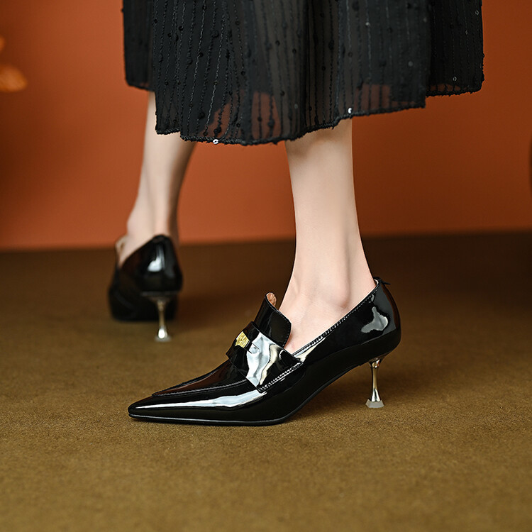 Minimalist Pointed Toe Slip-On Heels with Metal Cutout Detail