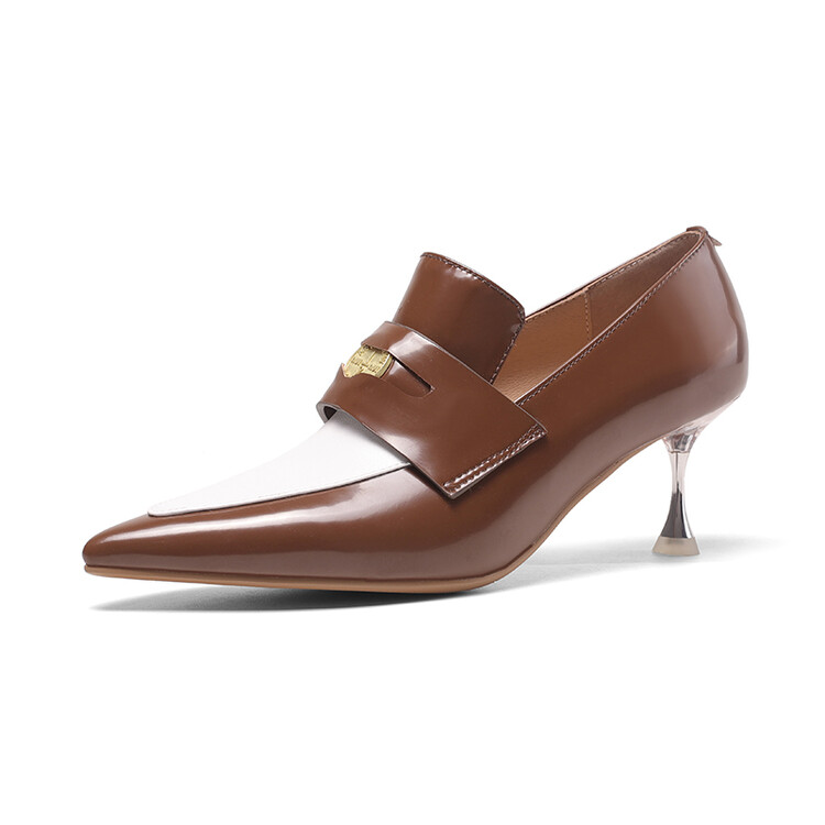 Minimalist Pointed Toe Slip-On Heels with Metal Cutout Detail - Image 5