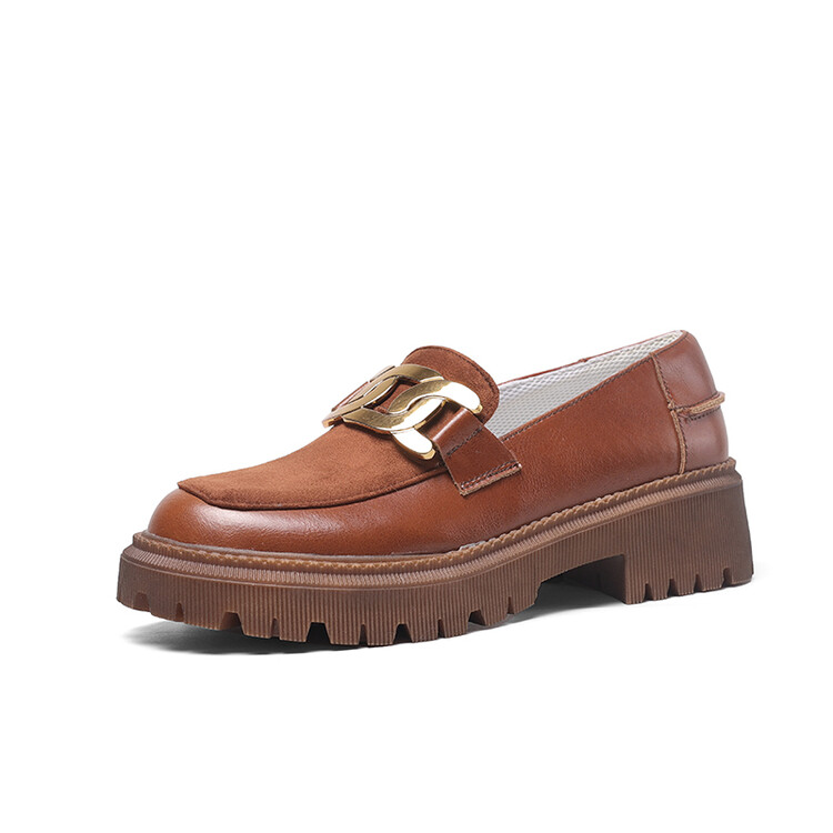 Women's British Style Leather Loafers with Buckle and Metal Decoration - Image 5
