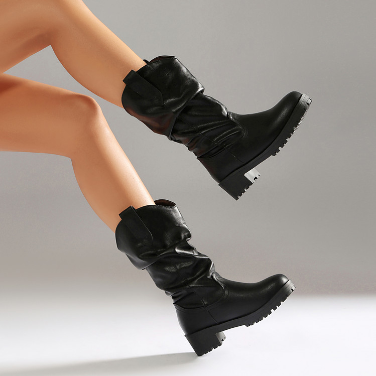 Women's Western Knight Boots PU Mid-Calf Platform Slip-On - Image 4