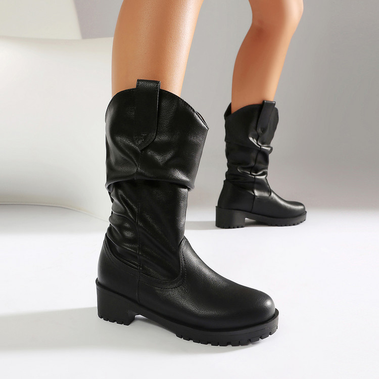 Women's Western Knight Boots PU Mid-Calf Platform Slip-On - Image 3