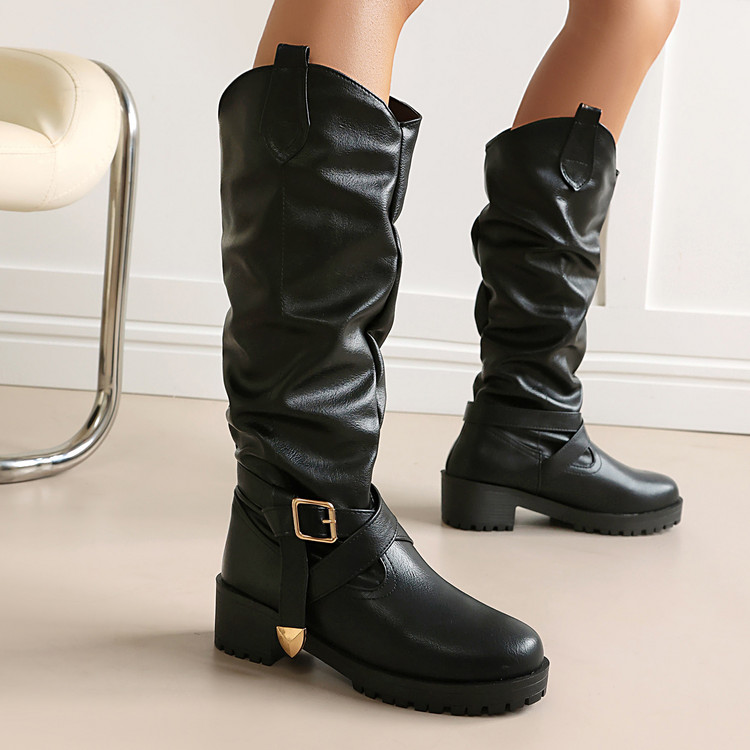 Knight Boots PU Rubber Sole Mid Heel Platform Buckle Detail - Style k.html - Image 3