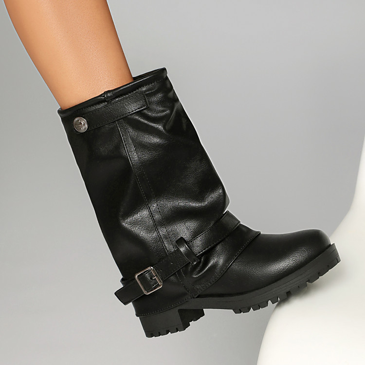 Knight Boots PU Rubber Sole Mid Heel Platform Buckle Detail - Style i.html - Image 3