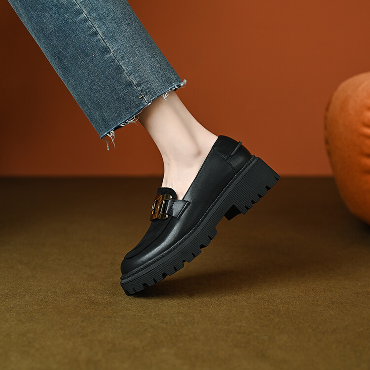 Women's British Style Leather Loafers Platform Slip-On Flat Shoes - Image 2